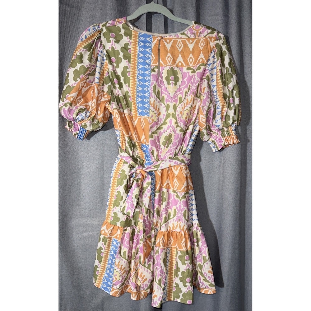 VICI Dolls Floral Patchwork Mini Dress Womens Small Tie Waist Puff Sleeve Ruffle - Picture 5 of 10
